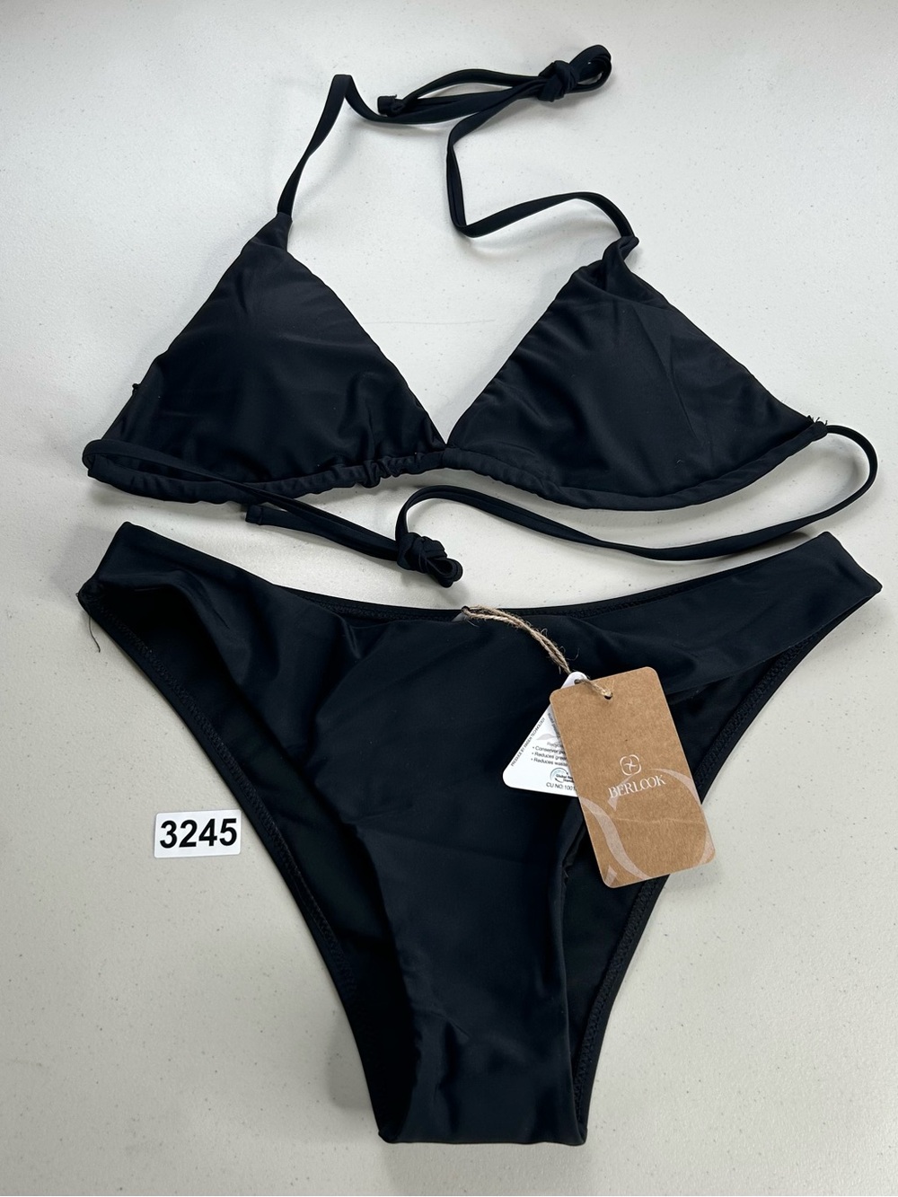Berlook Bikini Set Large Black Triangle Halter Top New Swimsuit